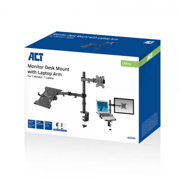 ACT AC8305 supporto per notebook Braccio per computer portatile e monitor Nero 39,6 cm (15.6")