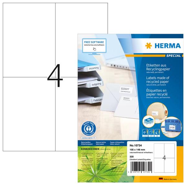 HERMA 10734 etichetta per stampante Bianco Etichetta per stampante autoadesiva (320 HERMA Etiketten wei? 105,0 x 148,0)