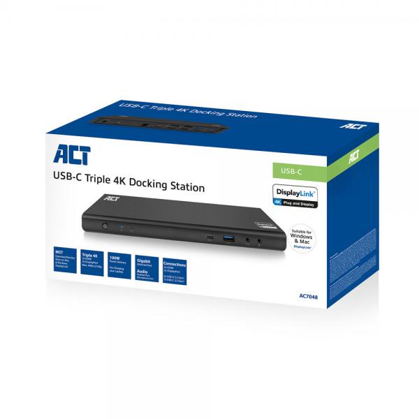 ACT AC7048 replicatore di porte e docking station per notebook Cablato USB 3.2 Gen 1 (3.1 Gen 1) Type-C Nero