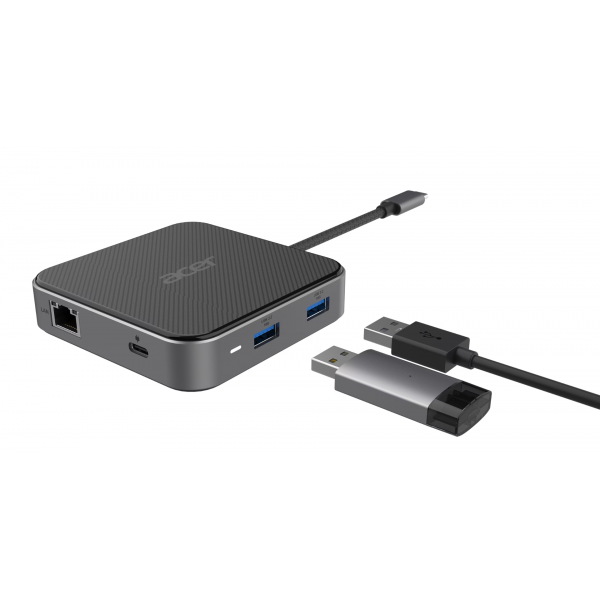 Acer HP.DSCAB.013 replicatore di porte e docking station per laptop Cablato USB 3.2 Gen 1 (3.1 Gen 1) Type-C Carbonio, Argento