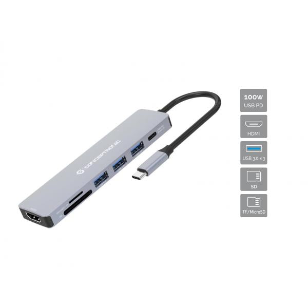 Conceptronic DONN19G replicatore di porte e docking station per notebook Cablato USB 3.2 Gen 1 (3.1 Gen 1) Type-C Grigio