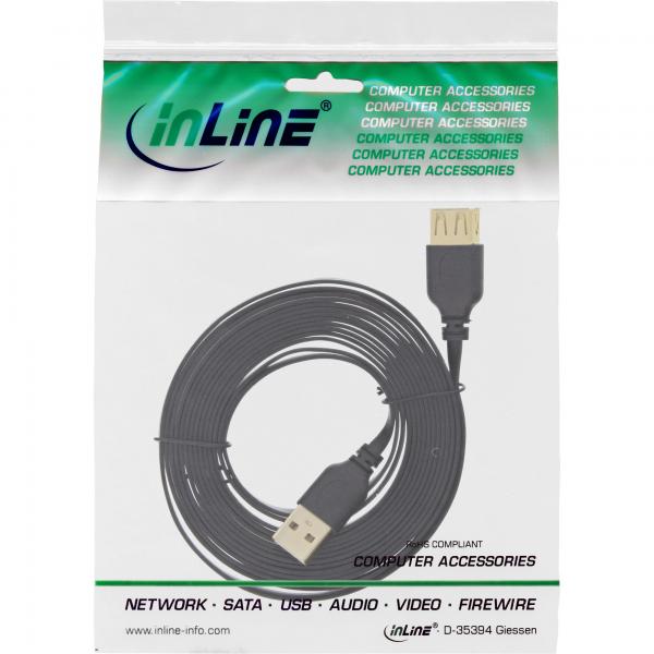 InLine Cavo USB 2.0 A maschio / A femmina, 2m, Piatto, dorato, prolunga, nero
