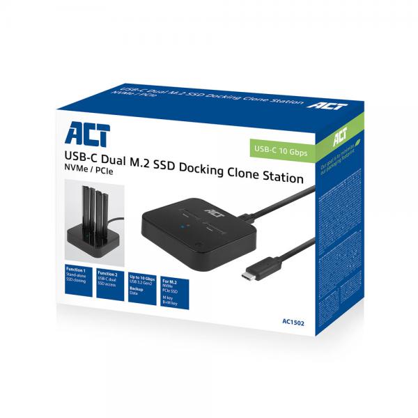 ACT AC1502 docking station per unità di archiviazione USB 3.2 Gen 2 (3.1 Gen 2) Type-C Nero