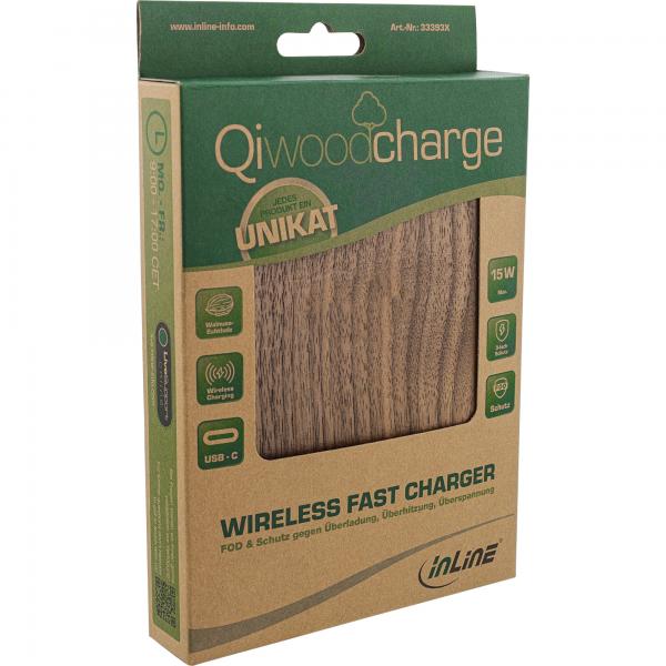 InLine Qi woodcharge, rapido wireless, 5/7,5/10W/15W, type C, senza logo