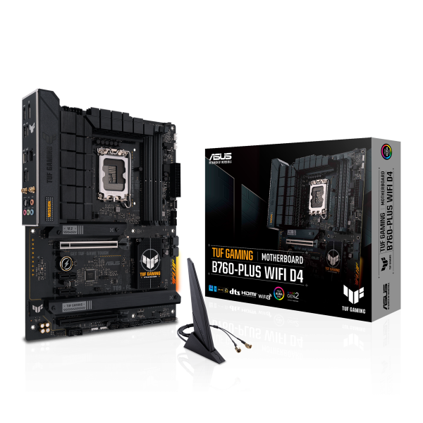 ASUS TUF GAMING B760-PLUS WIFI D4 Intel B760 LGA 1700 ATX (ASUS TUF GAMING B760-PLUS WIFI D4 - Motherboard - ATX - LGA1700 Socket - B760 Chipset - USB 3.2 Gen 1, USB 3.2 Gen 2, USB-C 3.2 Gen 2x2 - 2.