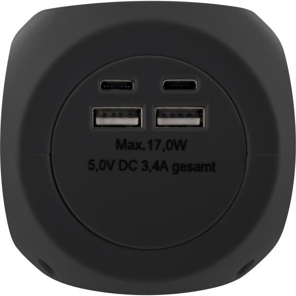 InLine Charging Cube, 3x contatto di terra, 2x USB-C, 2x USB-A, nero, 2m