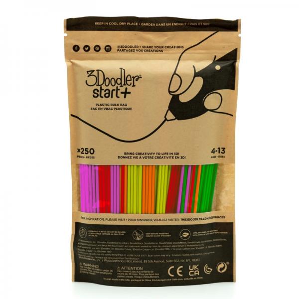 3Doodler Filament Start+ 250 neonrot neonorange neongruen neongelb neonpink\"\"Neon Plastica compostabile Verde fluorescente, Arancione fluorescente, Rosa fluorescente, Rosso fluorescente, Giallo fos