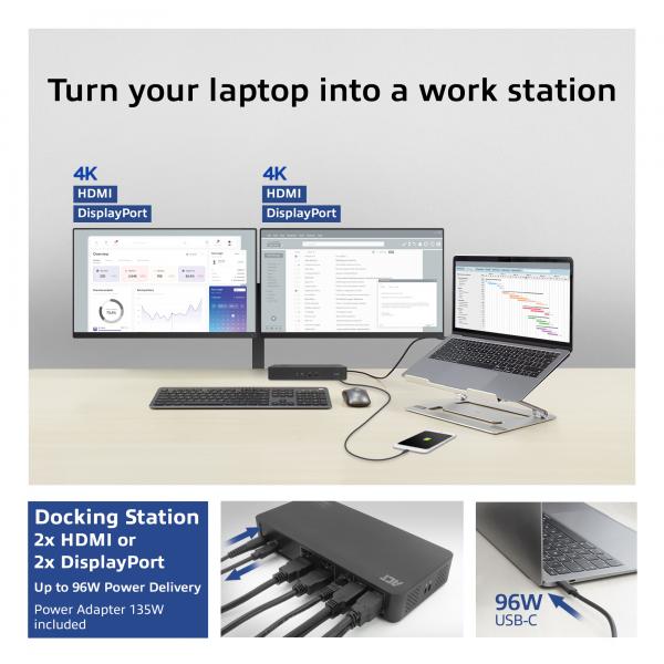 ACT AC7160 replicatore di porte e docking station per laptop Cablato USB 3.2 Gen 2 (3.1 Gen 2) Type-C Nero