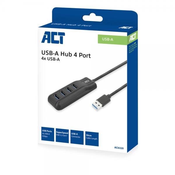 ACT AC6320 hub di interfaccia USB 3.2 Gen 1 (3.1 Gen 1) Type-A 5000 Mbit/s Nero
