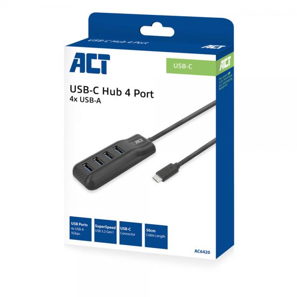 ACT AC6420 hub di interfaccia USB 3.2 Gen 1 (3.1 Gen 1) Type-C 5000 Mbit/s Nero