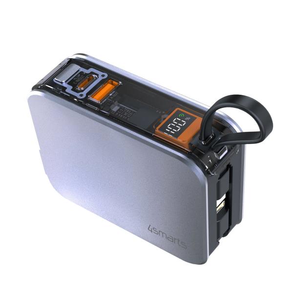 4smarts 541287 Caricabatterie per dispositivi mobili Computer portatile, Smartphone, Orologio intelligente, Tablet, Universale Argento dC Ricarica rapida Interno