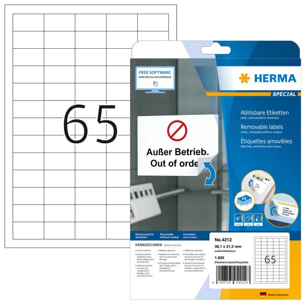 HERMA 4212 etichetta per stampante Bianco Etichetta per stampante autoadesiva (HERMA Special - etiketter - mat - 1625)