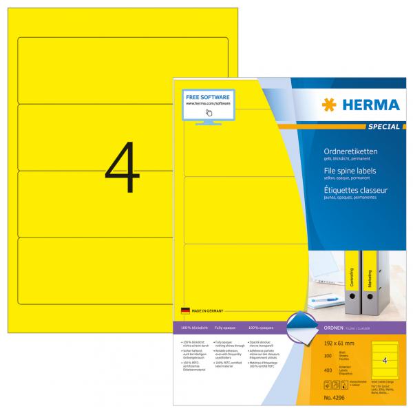 HERMA 4296 etichetta per stampante Giallo Etichetta per stampante autoadesiva (HERMA Special - uigennemsigtige mappem)