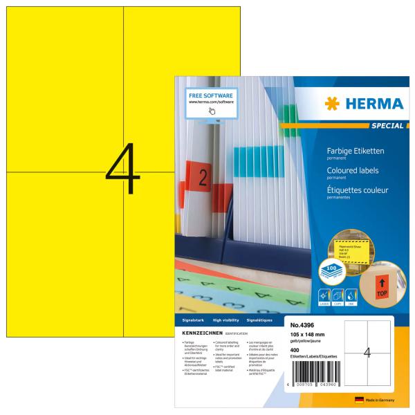 HERMA 4396 etichetta per stampante Giallo Etichetta per stampante autoadesiva (HERMA Special - etiketter - mat - 400)