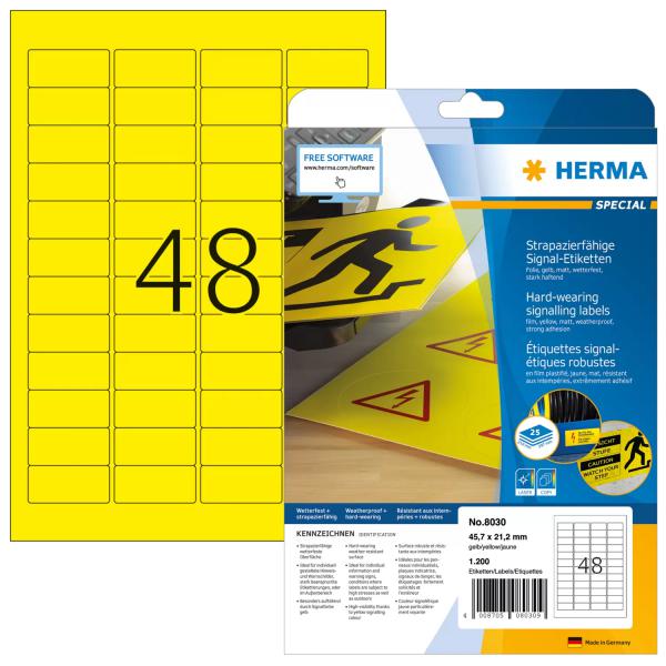 HERMA 8030 etichetta per stampante Giallo Etichetta per stampante autoadesiva (HERMA Special - filmm?rkater - mat - 1)