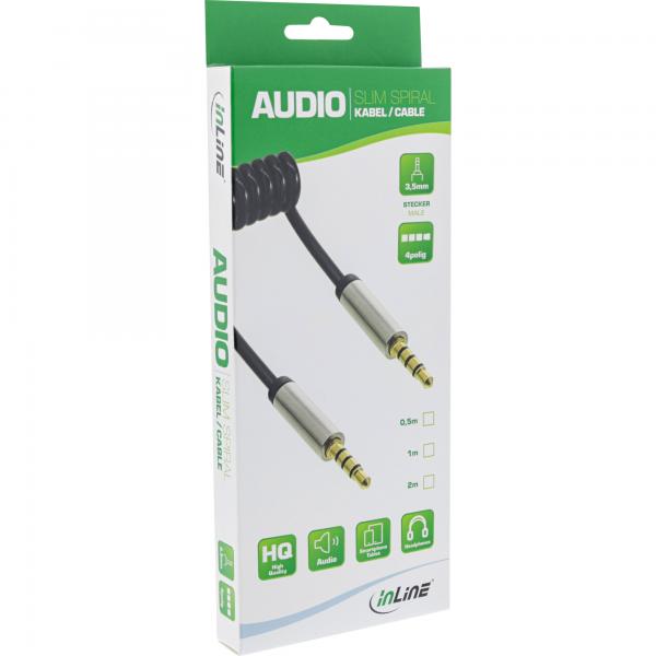 InLine Cavo Audio Jack Slim spiralato 3,5mm M-M, stereo, 2m