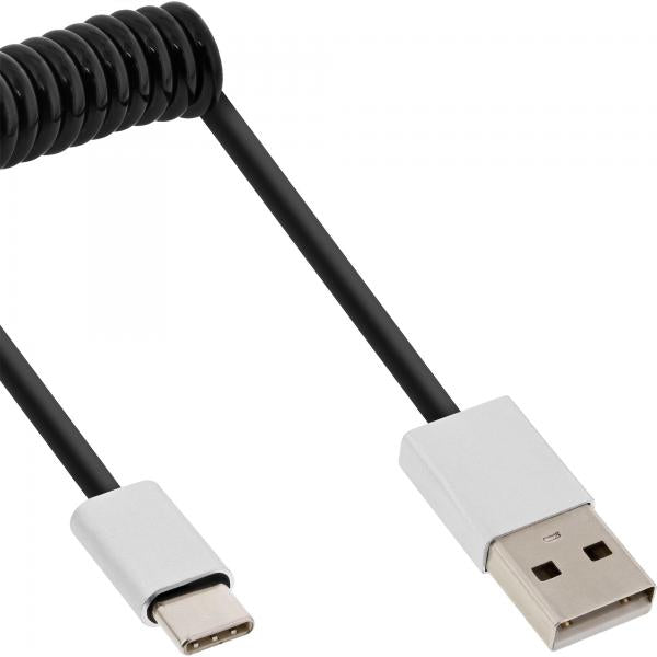 InLine Cavo USB 2.0 C M/A M, 1m, alluminio, spirale, nero, 2,4A@1m, 1,5A@3m