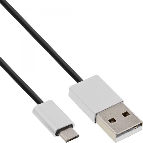 InLine Cavo USB 2.0 Micro, A M/B M, 3m, alluminio, nero, 2,4A@1m 1,5A@5m