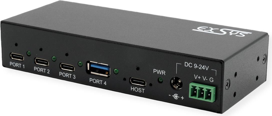 EXSYS GmbH 4-Port Metall USB 3.2 Gen 2x1 mit 3x USB-C- und 1x USB-A (EX-12293HMS)