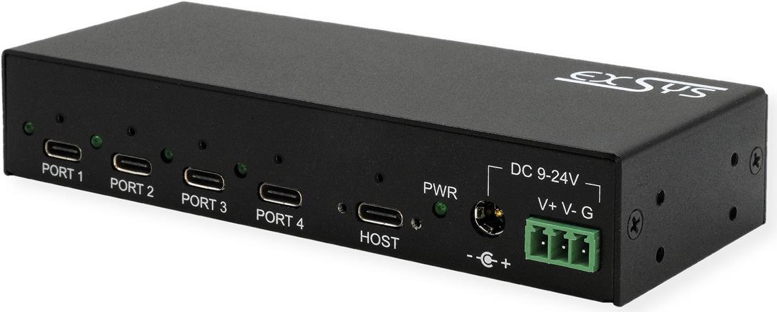 EXSYS GmbH 4-Port Metall USB 3.2 Gen 2x1 mit 4x C-Anschluss, 3A Power (EX-12294HMS)