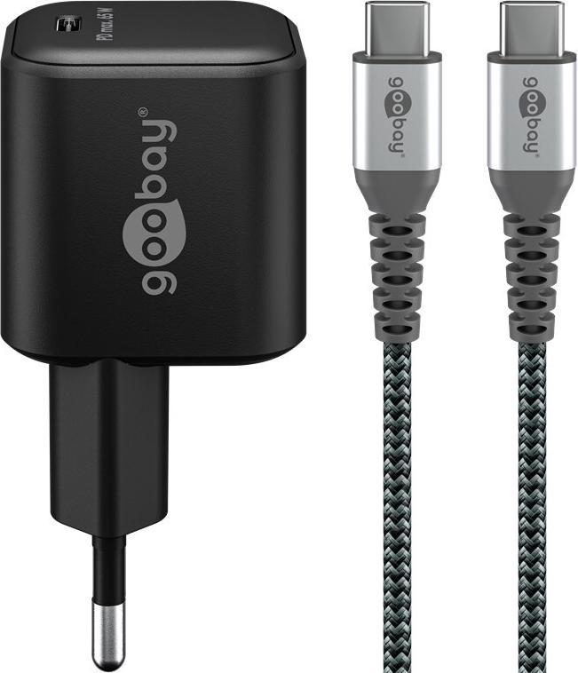 Goobay USB-C Ladeset PD 65 Watt Textilkabel schwarz 1x (74774)
