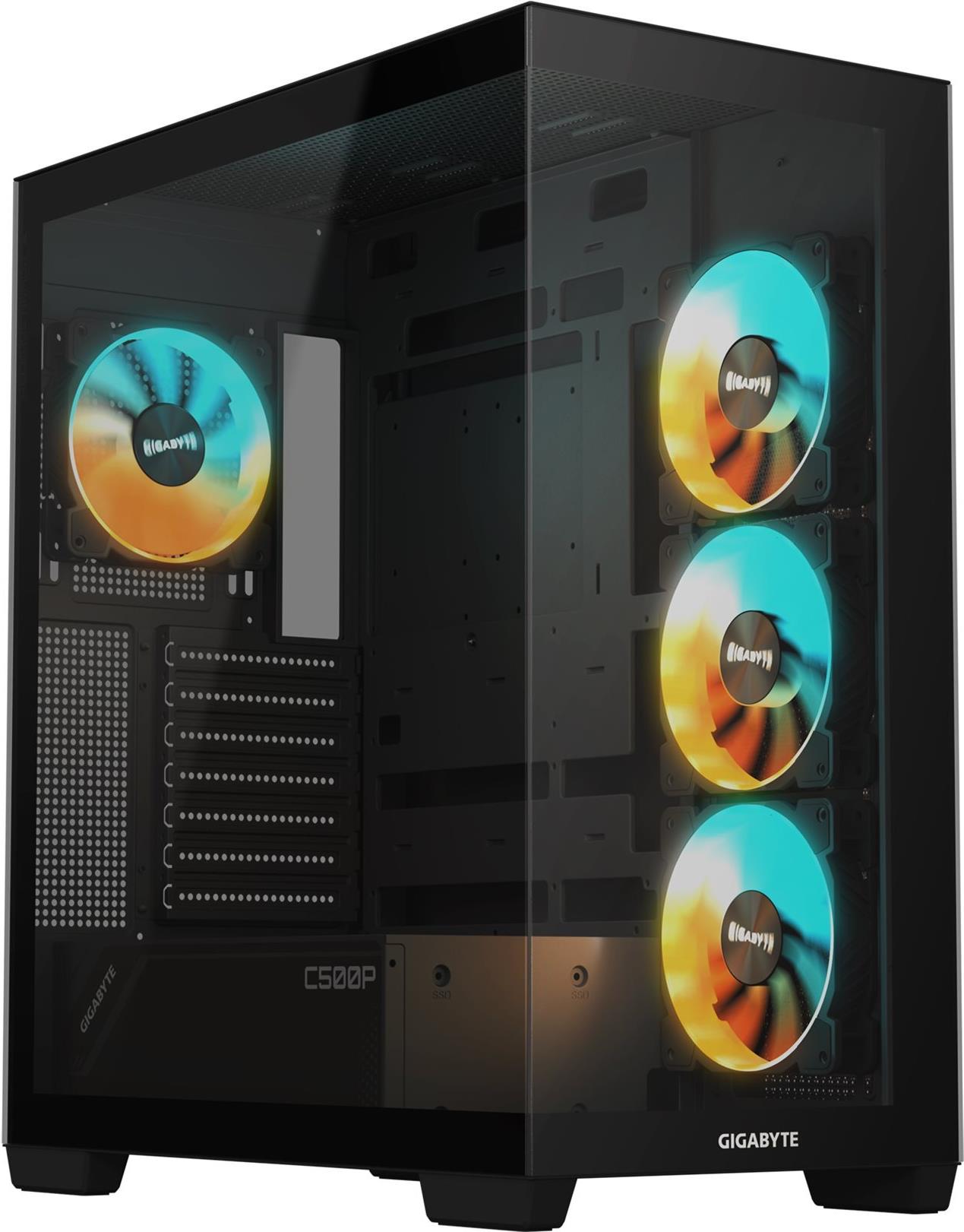Gigabyte C500 PANORAMIC STEALTH - Mid tower - ATX - Seitenteil mit Fenster (gehrtetes Glas) - keine Spannungsversorgung (ATX) - Schwarz - USB/Audio (GB-C500P ST)