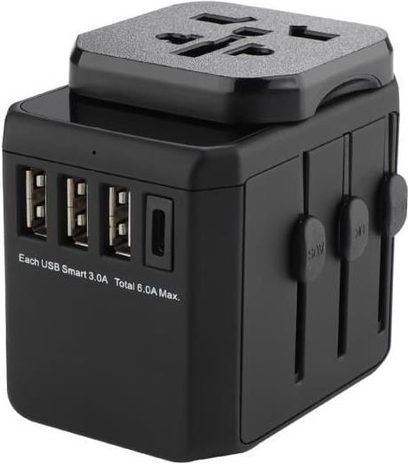MicroConnect World Travel Adapter 3 USB A ports and 1 USB-C port with - ports and 1 USB-C port - with (MC-TRAVELADAPTER3)