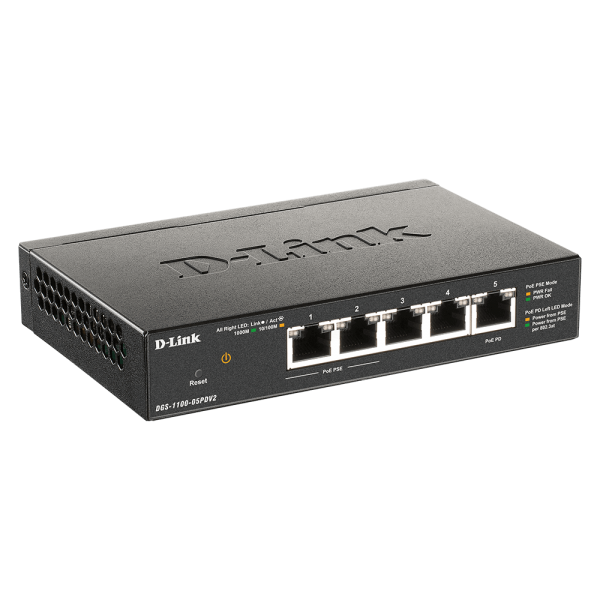 D-Link DGS-1100-05PDV2 switch di rete Gestito Gigabit Ethernet (10/100/1000) Supporto Power over Ethernet (PoE) Nero