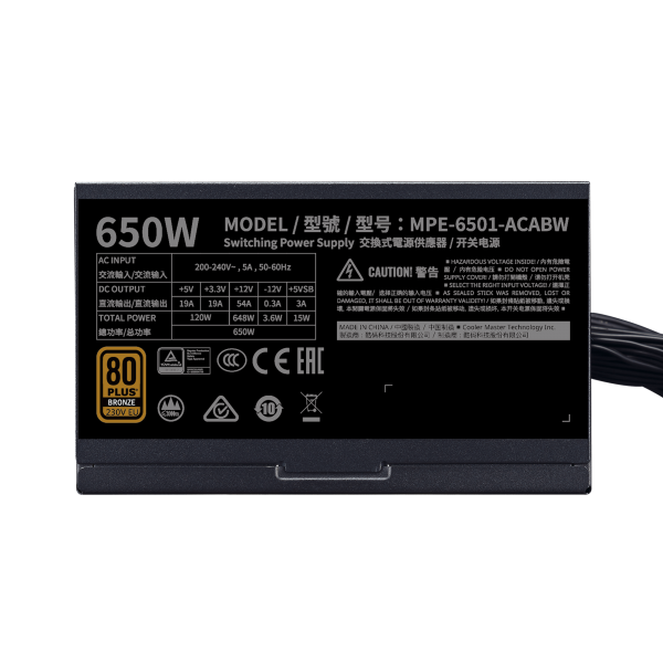 Cooler Master MWE 650 Bronze 230V V2 alimentatore per computer 650 W 24-pin ATX ATX Nero
