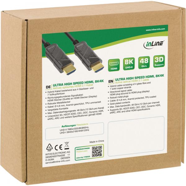 InLine Cavo HDMI AOC, Ultra High Speed HDMI Cable, 8K4K, nero, 20m