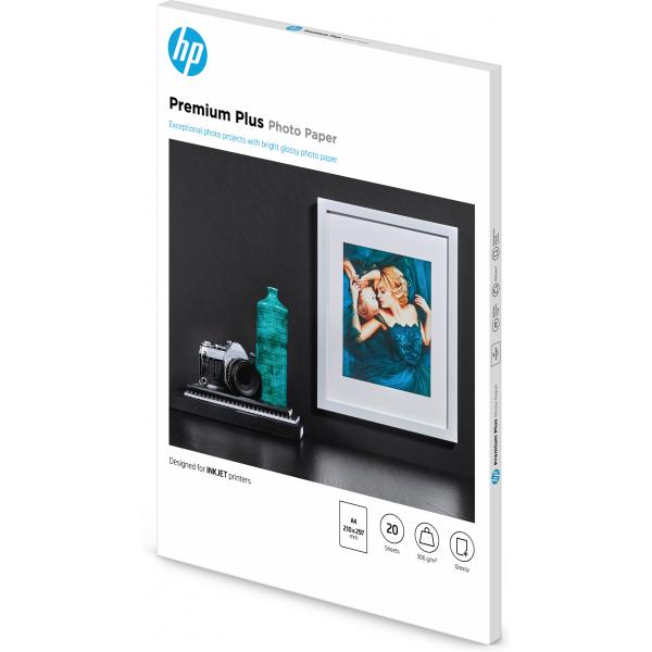 HP Confezione da 20 fogli carta fotografica Premium Plus, lucida A4/210 x 297 mm