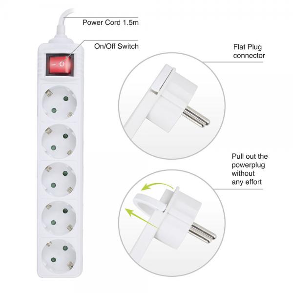 ACT AC2455 prolunghe e multiple 1,5 m 5 presa(e) AC Interno Bianco
