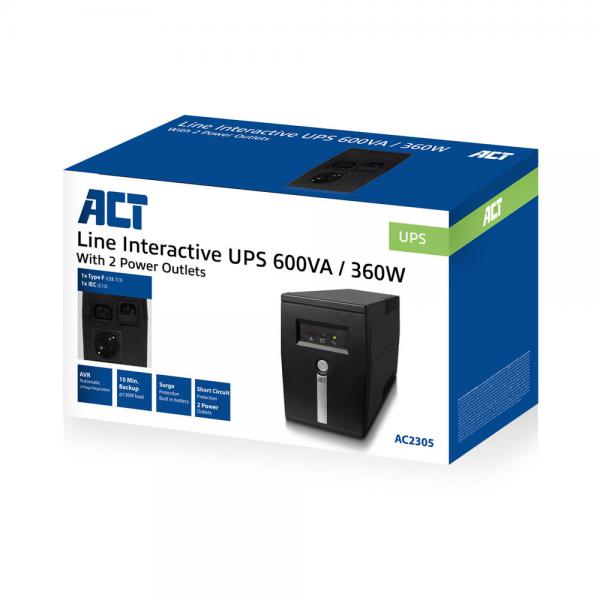 ACT AC2305 gruppo di continuità (UPS) A linea interattiva 0,6 kVA 360 W 2 presa(e) AC