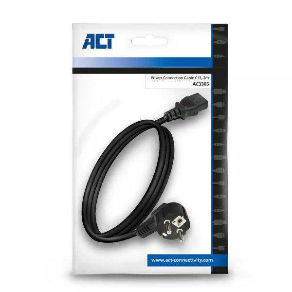 ACT AC3305 cavo di alimentazione Nero 2 m Spina di alimentazione di tipo F Accoppiatore C13