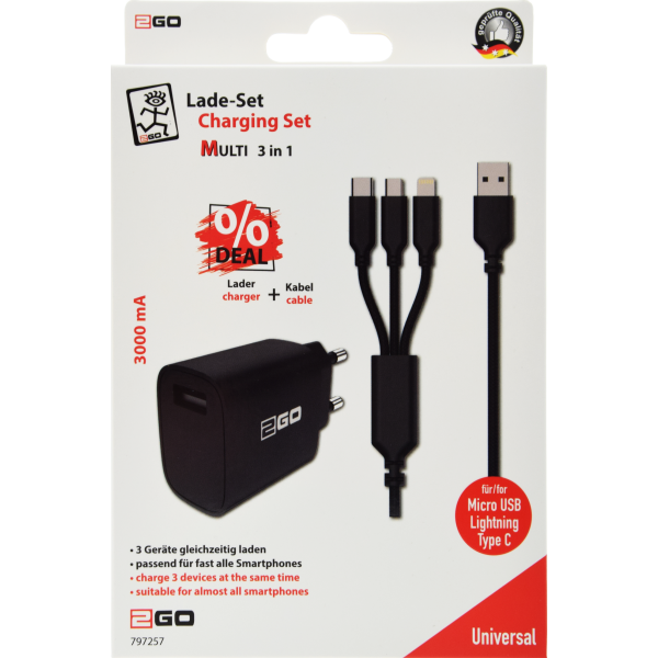 2GO 797257 Caricabatterie per dispositivi mobili Nero Interno