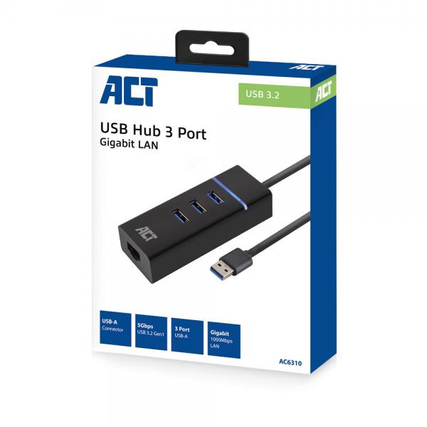 ACT AC6310 hub di interfaccia USB 3.2 Gen 1 (3.1 Gen 1) Type-A 5000 Mbit/s Nero