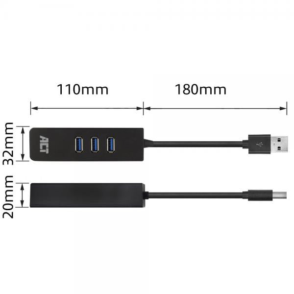 ACT AC6310 hub di interfaccia USB 3.2 Gen 1 (3.1 Gen 1) Type-A 5000 Mbit/s Nero