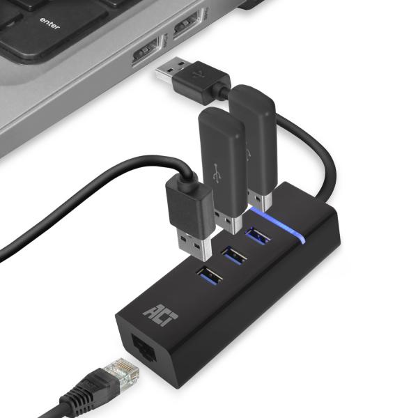 ACT AC6310 hub di interfaccia USB 3.2 Gen 1 (3.1 Gen 1) Type-A 5000 Mbit/s Nero