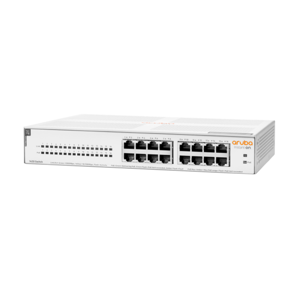 HPE Aruba Networking Aruba Instant On 1430 16G Class4 PoE 124W Non gestito L2 Gigabit Ethernet [10/100/1000] Supporto Power over Ethernet [PoE] 1U Bianco (ARUBA ION 1430 16G 124W POE - SWITCH)
