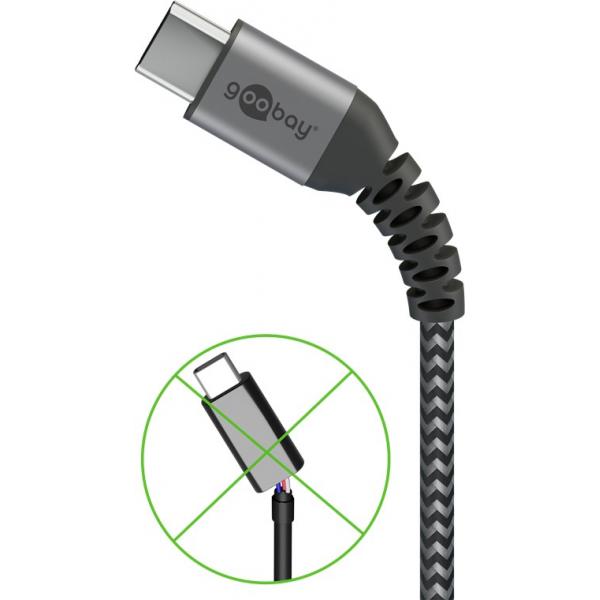 Goobay 49295 cavo USB USB 2.0 0,5 m USB C USB A Nero, Grigio (USB-C  to USB-A Textile cable with)