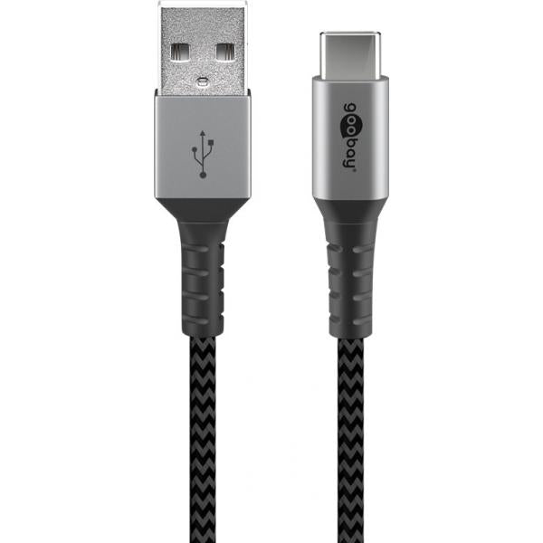 Goobay 49295 cavo USB USB 2.0 0,5 m USB C USB A Nero, Grigio (USB-C  to USB-A Textile cable with)