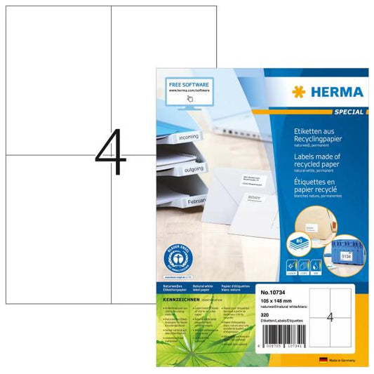 HERMA 10734 etichetta per stampante Bianco Etichetta per stampante autoadesiva (320 HERMA Etiketten wei? 105,0 x 148,0)