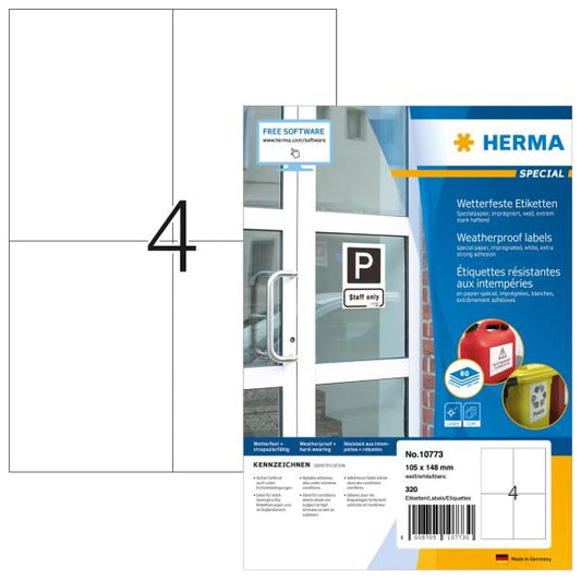 HERMA 10773 etichetta per stampante Bianco Etichetta per stampante autoadesiva (HERMA Etiketten A4 wei?? 105x148 mm Pa)