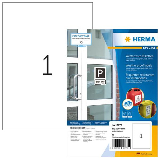 HERMA 10775 etichetta per stampante Bianco Etichetta per stampante autoadesiva (HERMA Wetterfeste Etiketten aus Spezia)