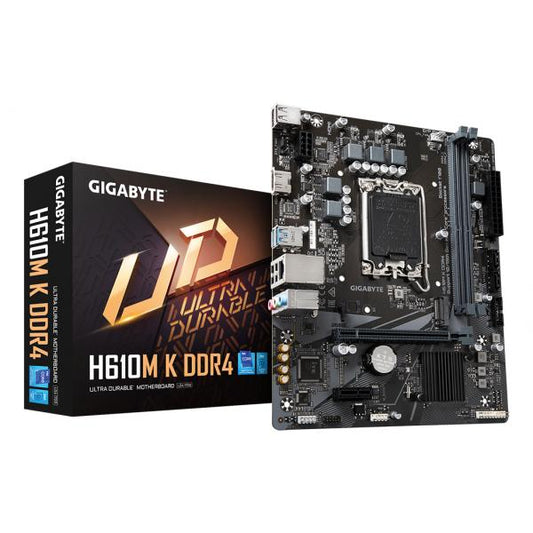 GIGABYTE H610M K DDR4 Scheda madre - Supporta processori Intel Core 14th Gen CPUs, 3+1+1 Phases Hybrid Power Design, up to 3200MHz DDR4, 1xPCIe 3.0 M.2, GbE LAN, USB 3.2 Gen 1 (Gigabyte H610M K DDR4