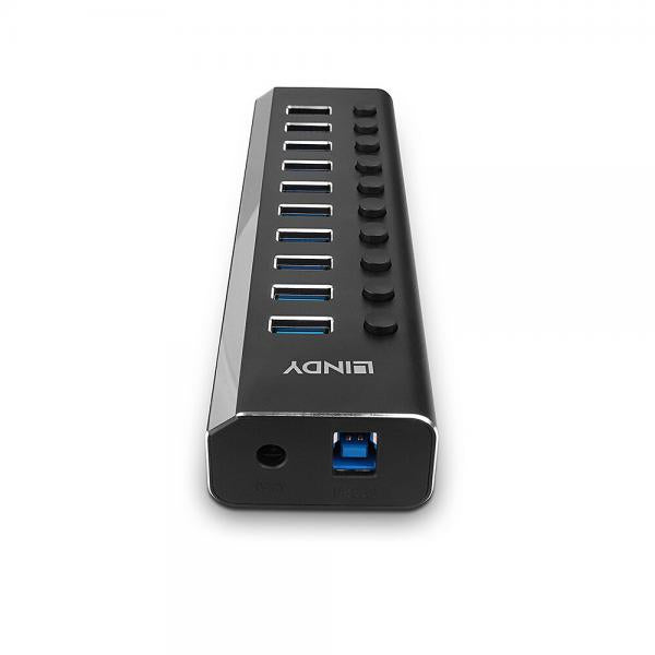 Lindy 10 Port USB 3.0 Hub with On/Off Switches USB 3.2 Gen 1 (3.1 Gen 1) Type-B 5000 Mbit/s Nero