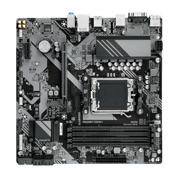 GIGABYTE A620M DS3H Scheda madre - Supporta CPU AMD Ryzen 8000, VRM digitale 5+2+2 fasi, fino a 7600MHz DDR5 [OC], 1xPCIe 4.0 M.2, GbE LAN, USB 3.2 Gen 1 (MB AMD AM5 A620M DS3H D5 MATX)