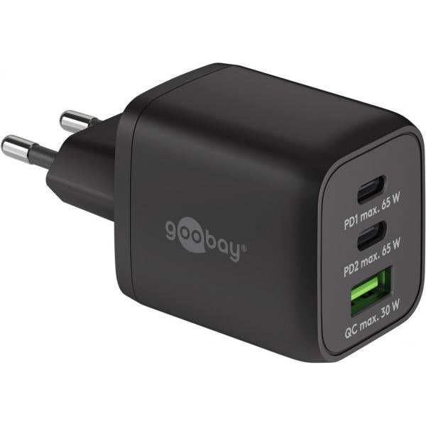 Goobay 64753 Caricabatterie per dispositivi mobili Cuffie, Smartphone, Tablet Nero AC Ricarica rapida Interno (USB-C PD Multiport Quick Charger [65)