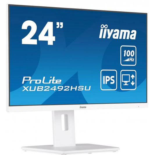iiyama XUB2492HSU-W6 Monitor PC 60,5 cm [23.8] 1920 x 1080 Pixel Full HD LED Bianco (iiyama 24 Inch IPS Monitor XUB2492HSU-W6, Height Adjustable, Full HD, 100Hz, 0.4ms, FreeSync, HDMI, Display Port,