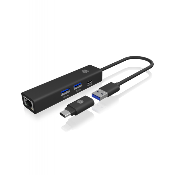 ICY BOX IB-HUB1439-LAN Cablato USB 3.2 Gen 1 (3.1 Gen 1) Type-A Nero